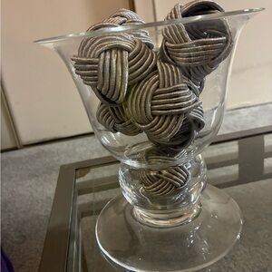 Source Unknown Silver Knot Balls in Glass Vase